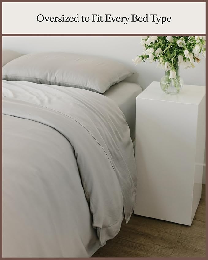 Cozy Earth Luxury Duvet Cover King - 100% Viscose from Bamboo - Ultra-Soft, Cooling & Lightweight Duvet Cover - Temperature-Regulating Bedding with Concealed Zip & Interior Snap Closures - Light Grey