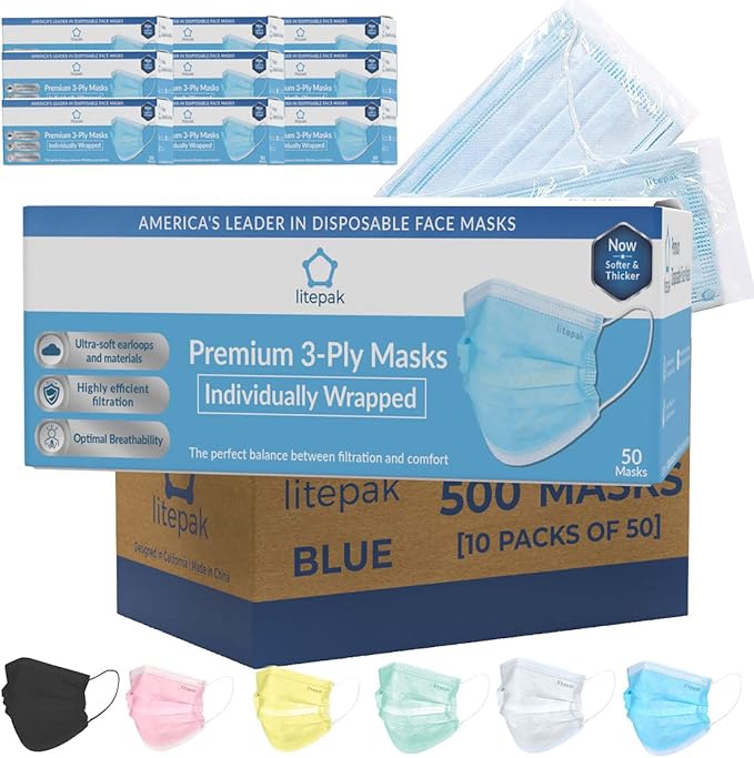 Litepak 500pcs Premium Disposable Face Mask SOFT 3ply Nose Wire