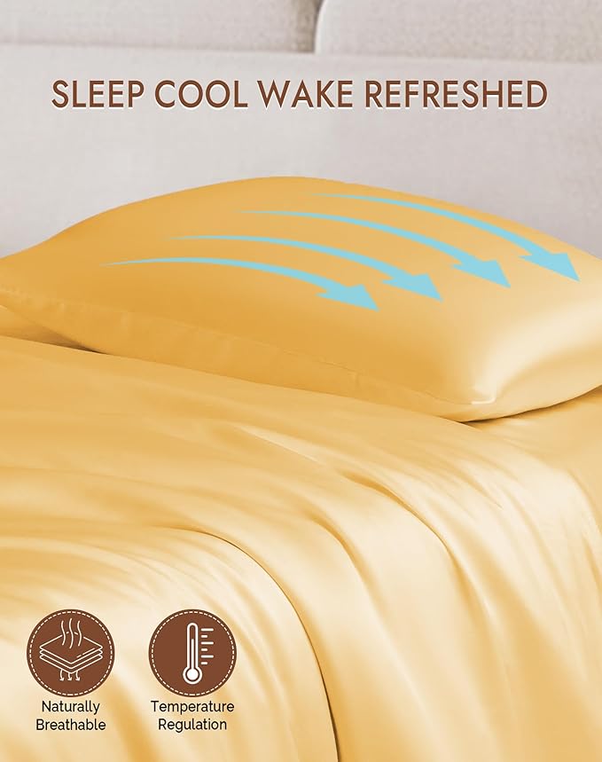 SilkSilky 100% Mulberry Silk Pillowcase - Pure 22 Momme High-Grade 6A Fibers for Hair & Skin, Envelope Closure, Natural, Organic, Breathable & Cooling Pillow Case (King, Champagne)