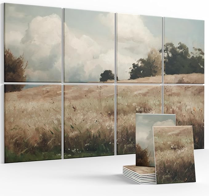 Wall Art Acoustic Panels,35''X24''Soundproof Wall Panels-8-Pack with 50 Adhesive Tabs, Panels for Living Room and Recording Studio, Offices-Grain field, landscape study