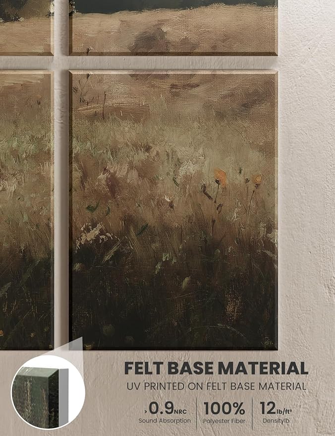 Wall Art Acoustic Panels,35''X24''Soundproof Wall Panels-8-Pack with 50 Adhesive Tabs, Panels for Living Room and Recording Studio, Offices-Grain field, landscape study