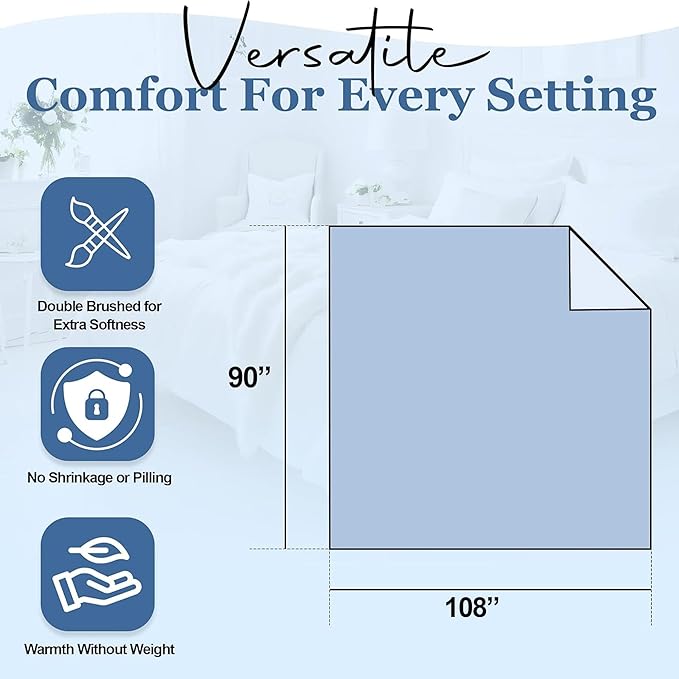 Thermee Micro Flannel King-Size Blanket, Lightweight All Seasons Cozy Throw for Home & Living Room, Soft Couch Blanket - Cornflower Blue