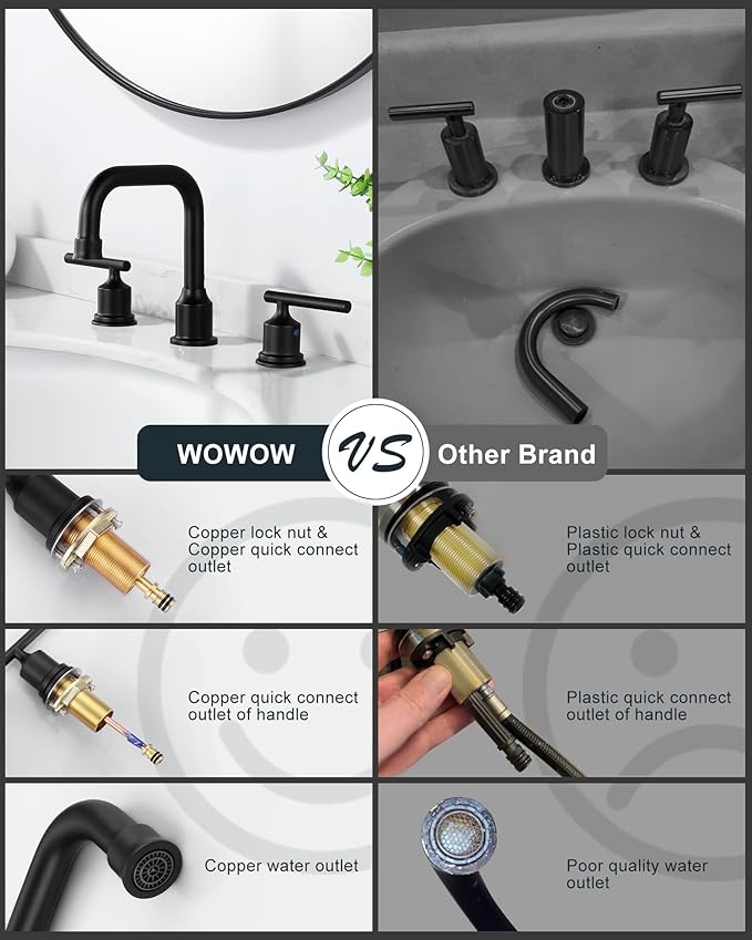 WOWOW Oil Rubbed Bronze Bathroom Faucet Widespread Bathroom Sink Faucet 3 Holes Vanity Faucet 2 Handle Basin Tap with Drain and Suplly Lines Retro
