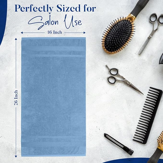 DAN RIVER 100% Cotton Salon Towels Set – 16x26 inches, Pack of 24, Highly Absorbent and Quick-Dry Towels for Hand, Salon, Spa, Beauty, Gyms and Home Hair Care, Blue