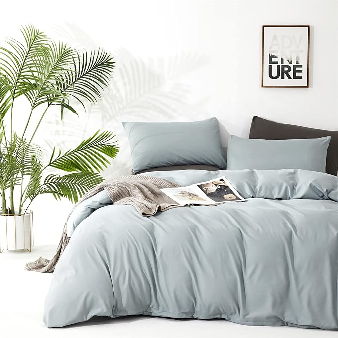 Cottonight Blue Comforter Set - Queen Size Light Blue Bedding - Dusty Blue Blanket & Quilts - Modern, Soft, Breathable - Baby Blue Comforter Set for Women & Men