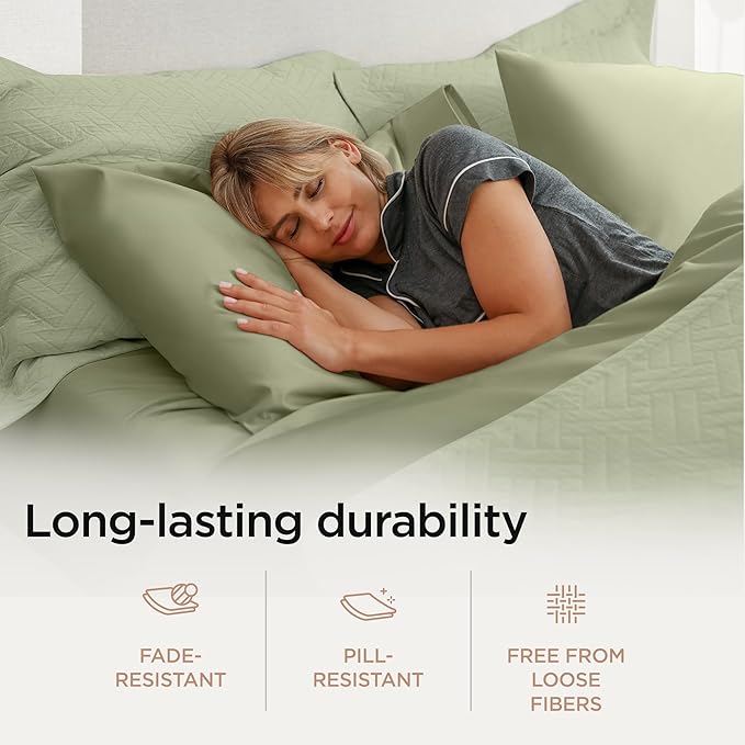 Threadmill Luxury 800 Thread Count King 100% Cotton Sheets - Sage Green Sateen Weave Bed-Sheets, Better Than Egyptian Cotton, 4 Pc Solid Soft Bed Set, Fits 16" Deep Pocket