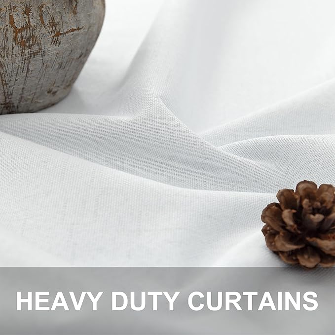 Small Blackout Curtains 45 Inches Long 2 Panels Short Linen Look Heat Blocking Drapes 46 Inch Window Decor for Kitchen Bedroom Bathroom Thermal Insulated White Black Out Curtains 52x45 Length Back Tab