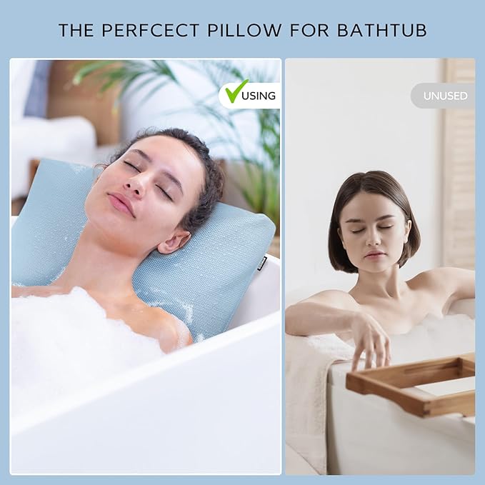 Bath Pillows for Tub Neck and Back Support,Bathtub Cushion backrest headrest Neck Pillow,tub Pillow for Bathtub,3D Mesh Core,Breathable,Quick-Drying,Ergonomic Relaxation (Blue)