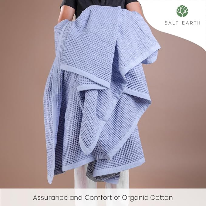 Salt Earth GOTS Certified 100% Organic Cotton Throw Blanket, 60" X 80" Waffle Blankets & Throws for Bed, Throw Blanket for Couch,Modern and Cozy Blanket, All Seasons, Comfy Soft Blanket(Powder Blue)
