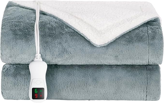 Heated Blanket Throw Size, Electric Throw Blanket, Heated Throw Blanket Electric Faux Fur Heating Blanket with 9 Heating Levels & 1-9 Hours Auto Off, Fast Heat & Overheat Protection, 50" x 60", Gray