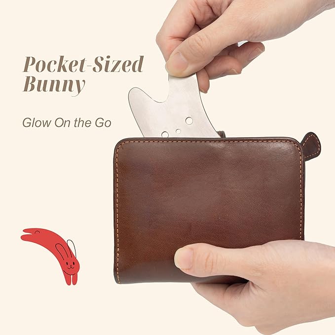 Pocket Healing Bunny Gua Sha – Mini Stainless Steel Tool for Beauty, Face & Body Puffiness, Tension Relief & Skincare Absorption Portable Self-Care Gift for Women