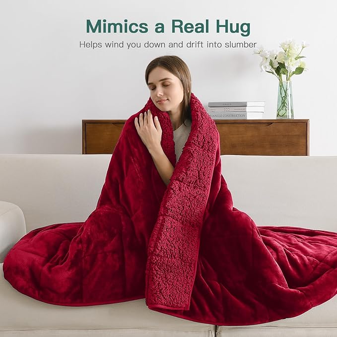 Lofus Weighted Blanket for Adults(15 lbs, 60" x 80"), Queen Size Heavy Blanket Machine Washable, Soft Weighted Blankets for Stress Relief and Sleep Promotion,Burgundy