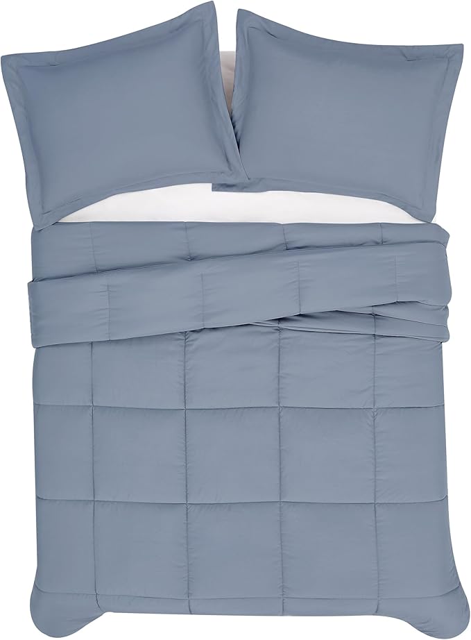 London Fog Garment Washed Solid Comforter Set Blue Microfiber 3-Piece King Comforter Set, Solid Themed, Adult and Teen, Oeko-TEX Certified
