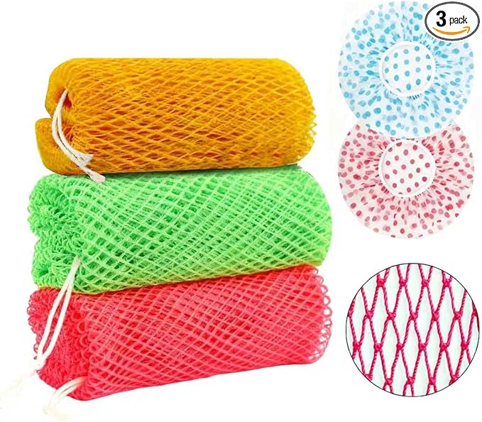 African Net Sponge Authentic - 3 Pieces Long African Exfoliating Net, African Bath Sponge Body Scrubber Washcloth for Shower, Real African Loofah Back Scrubber for Women Men All Skin Types