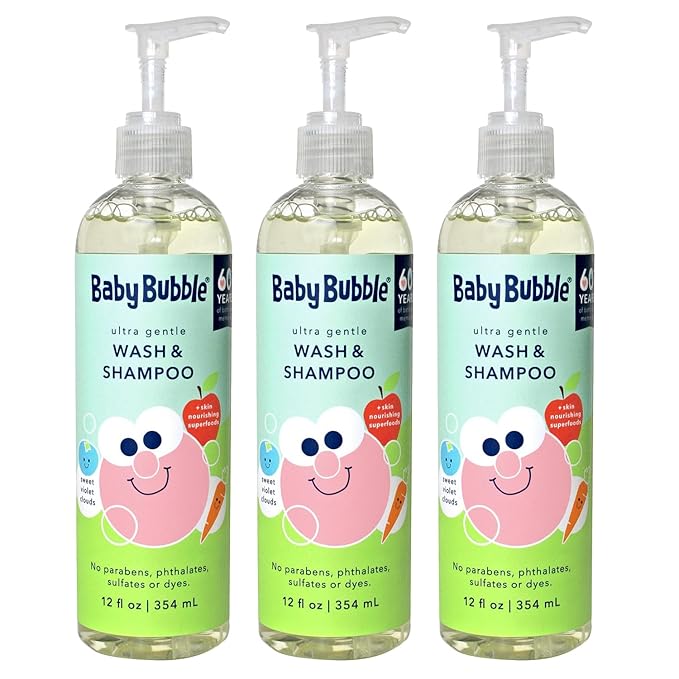 Mr. Bubble Baby Bubble Ultra Gentle Body Wash & Shampoo, Sweet Violet Clouds Scent, 12 oz. Pack of 3