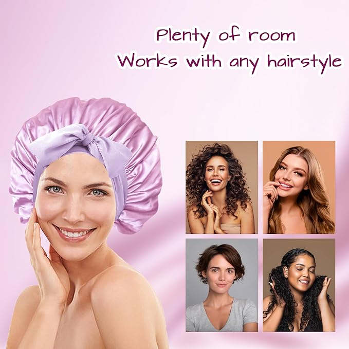 Chloven Mulberry Silk Bonnet for Sleeping Women - Larger Double Layer Silk Hair Wrap Bonnet for Curly Long Hair with Tie Band