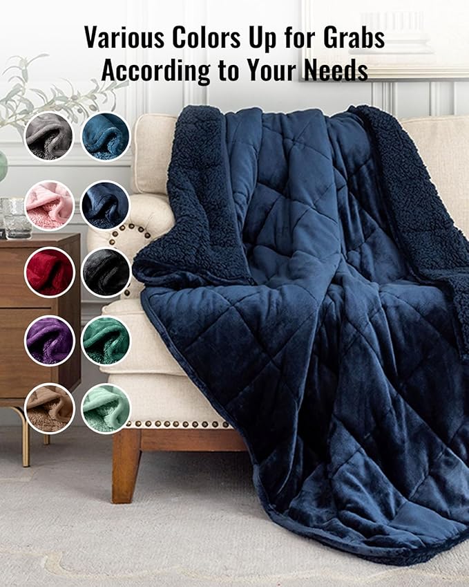 Uttermara Sherpa Fleece Weighted Blanket 15 lbs for Adult, Unicolor Ultra-Soft Fleece and Sherpa, Dual Sided Cozy Plush Blanket for Sofa Bed, 48 x 72 inches, Navy Blue