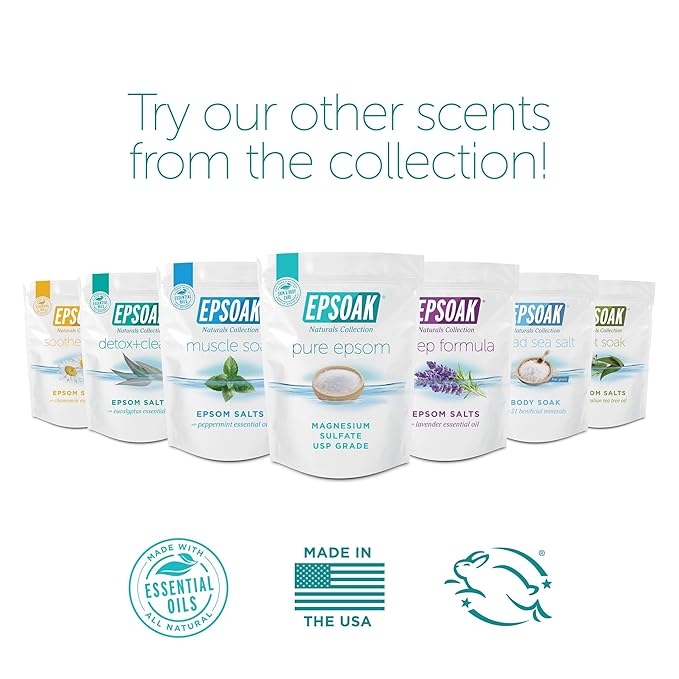 Epsoak Epsom Salt 5 lb Resealable Bulk Bag, Magnesium Sulfate USP. Unscented, Made in The USA, Cruelty-Free Certified