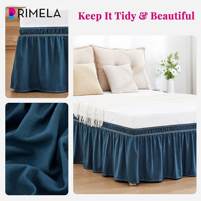 RIMELA Dark Teal Bed Skirt King Size 18 Inch Drop, Wrap Around Elastic Bedskirt, Dust Ruffle for Adjustable Bed Base Machine Washable Easy to Install Bed Skirts