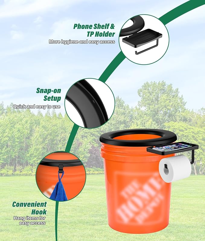 Bucket Toilet Seat, Portable Toilet Seat for 5 Gal Buckets, Camping Toilet Seat, Snap-on Toilet Seat for Outdoor, Camping, Hiking, Emergency, Car, Boat, RV Travel