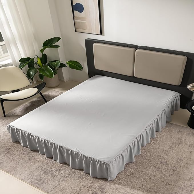 Light Grey Bed Skirt Full Size Ruffled Bed Skirt with Split Corners, Full Bed Skirt 18 Inch Drop, Full Size Bed Skirt Light Grey for Ruffled Bed Skirt with Split Corners, Bed Skirt Full Size