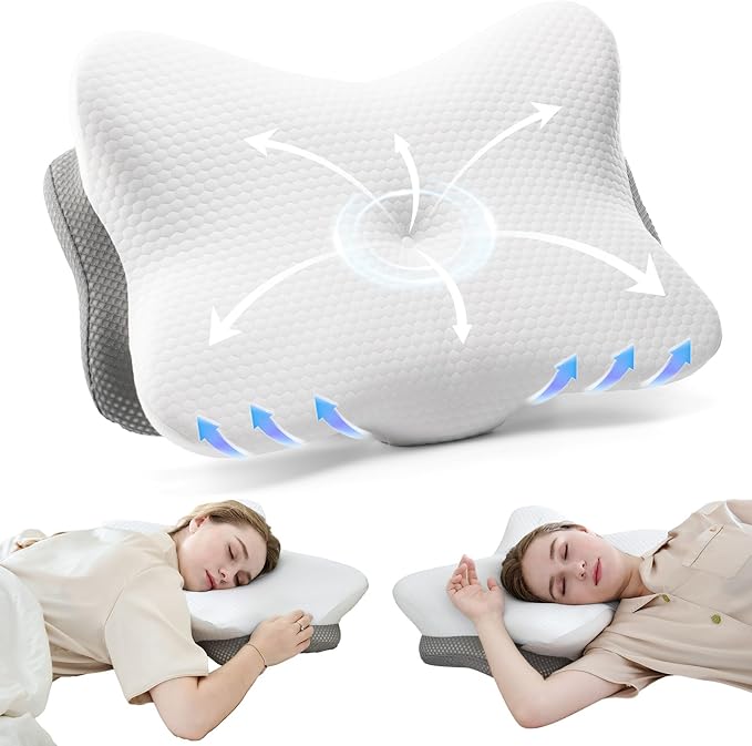 Memory Foam Pillows, Cervical Pillow for Neck and Shoulder Pain Relief, Ergonomic Contour Bed Pillow, Soft for Side Sleep Stomach Sleeping and Back Sleeper (White)