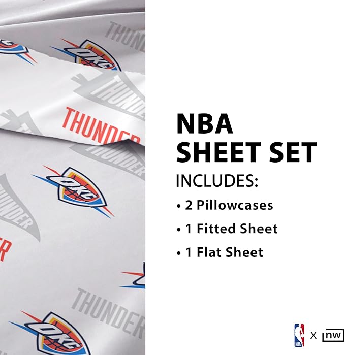 Northwest Officially Licensed Oklahoma City Thunder NBA Twin Size Sheet Set – Soft Team Logo Bedding for Dorms, Bedrooms, Fan Caves & Game Day Style