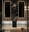 Double Bathroom Vanity with Sink, Floating Modern Bathroom Vanity Set Includes LED Smart Defogging Mirror and Open Storage Wall Cabinet, Solid Wood Bathroom Cabinet with Large Drawer (Apricot, 100")