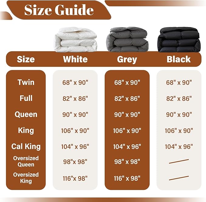 Cosybay Full Size Feather Down Fiber Comforter - Fluffy Grey All Season Duvet Insert, Ultra Soft 100% Cotton Cover, Luxury Hotel Bedding with Corner Tabs, 82"x86"