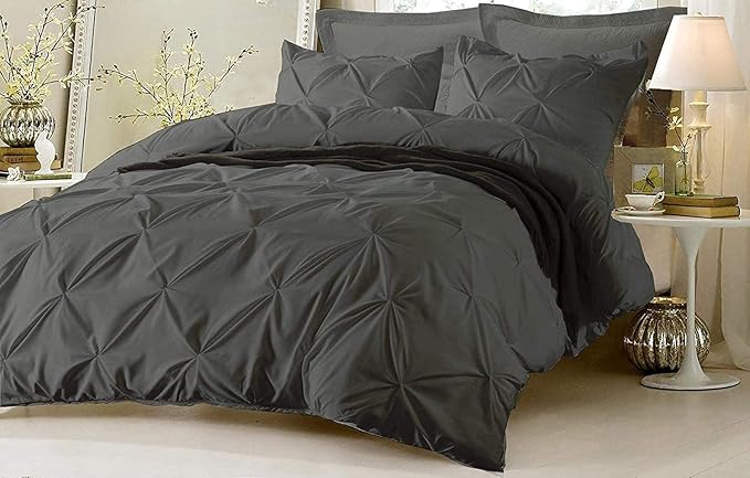Egyptian Cotton Oversized King 800 Thread Count Cotton Pinch Pleated 1 Duvet Cover & 2 Pillow Shams Long Staple Quilt Silky Soft, Breathable With Zipper -3 Piece Set for Comforter (Elephant Grey)
