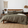 XZ XIFA Olive Green Linen Duvet Cover Full, 100% Washed French Flax Linen Bedding Set with Zipper Closure, Cooling & Textured Bed Sets for Hot Sleepers(1 Duvet Cover, 2 Pillowcases)