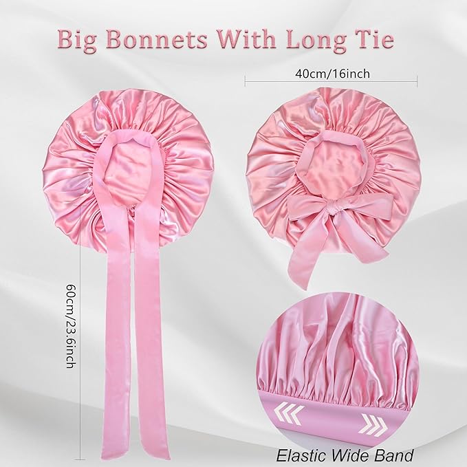 Silk Bonnet for Sleeping Women Satin Bonnet Double Layer Night Sleep Cap with Elastic Tie Band for Curly Natural Hair