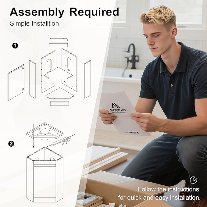 24"Corner Bathroom Vanity Sink Combo for Small Space,Freestanding Storage Cabinet with Sink,Soft-Close Function,Modern Wall Mount Sink Vanity (No Faucet)