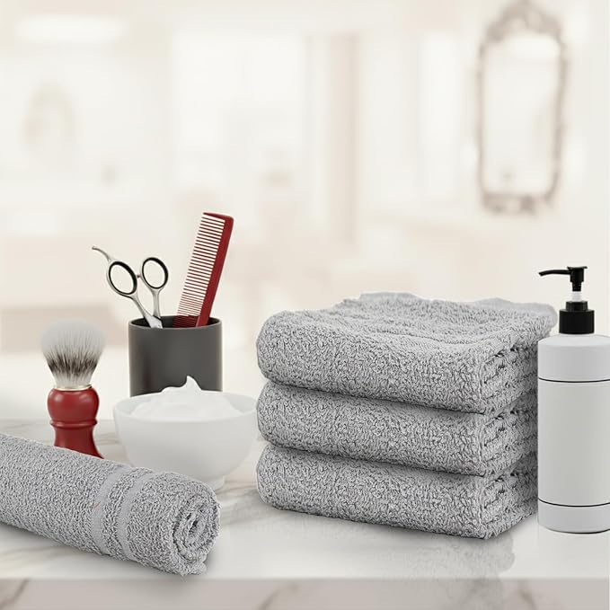 Hand Towels (Pack of 24) Grey Economy Salon Towels - 100% Cotton Spa Towel – 16 x 27 Inches Highly Absorbable, Facial, Gym, Hair Towels Face Towels Bulk