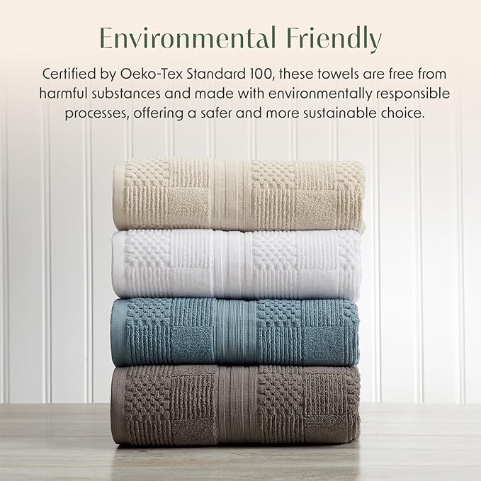 Springtree Home 100% Cotton Bathroom Towel Set | 6 Piece Set - White Towels | Geometric Textured Design | Absorbent & Quick-Dry | Oeko-TEX® Standard 100 Cotton | Myla Collection - White