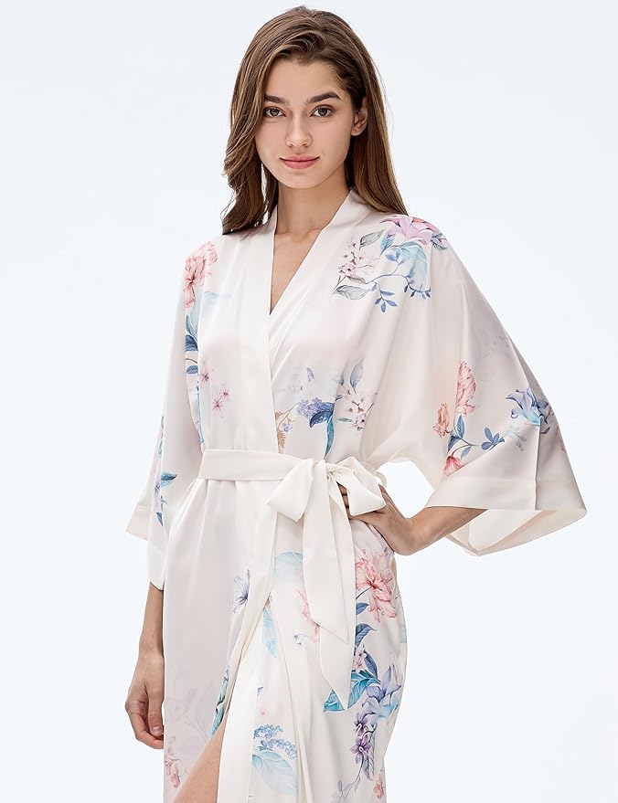 PRODESIGN Kimono Robe for Women - Long Satin Sleepwear Silky Kimono Cover-Up Nightgown Japanese Bathrobe Loungewear Blouse