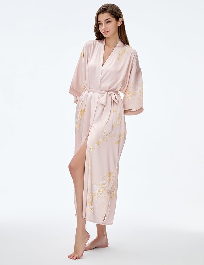 PRODESIGN Kimono Robe for Women - Long Satin Sleepwear Silky Kimono Cover-Up Nightgown Japanese Bathrobe Loungewear Blouse