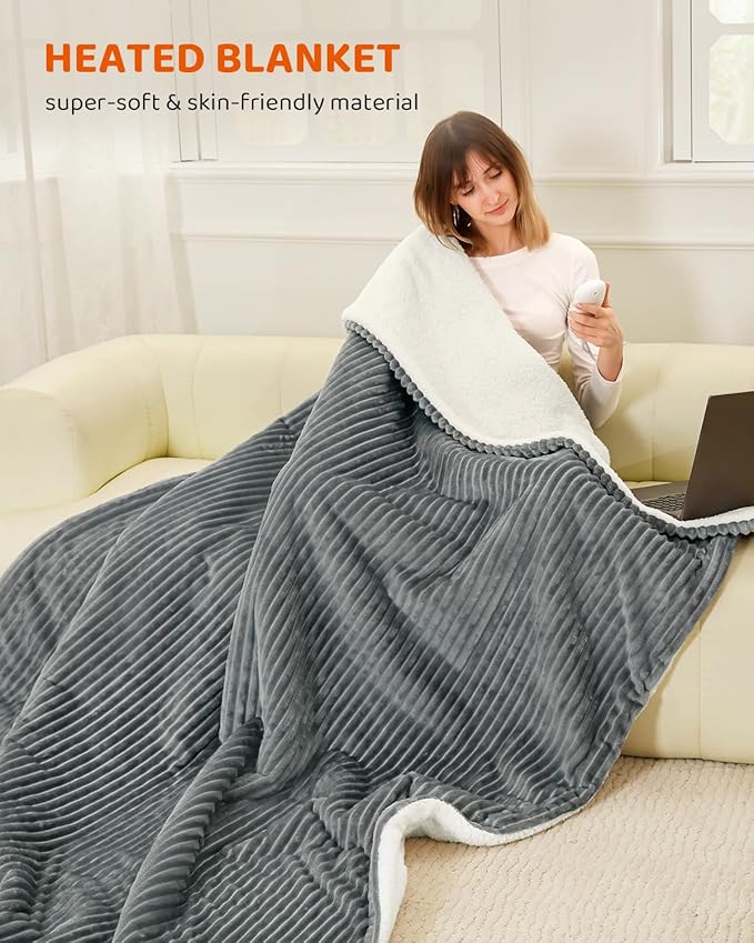 Heated Blanket Electric Blanket Twin Size, Super Soft Cozy Upgraded Flannel Heating Blanket with 9 Heating Levels & 1-9 Hours Auto Off, Fast Heating & Overheat Protection, 62" x 84", Light Gray