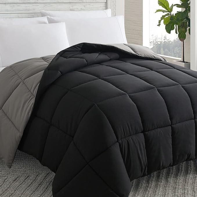 Cosybay Down Alternative Comforter (Black/Grey, King) - All Season Soft Quilted King Size Bed Comforter - Duvet Insert with Corner Tabs -Winter Summer Warm Fluffy, 102x90 inches
