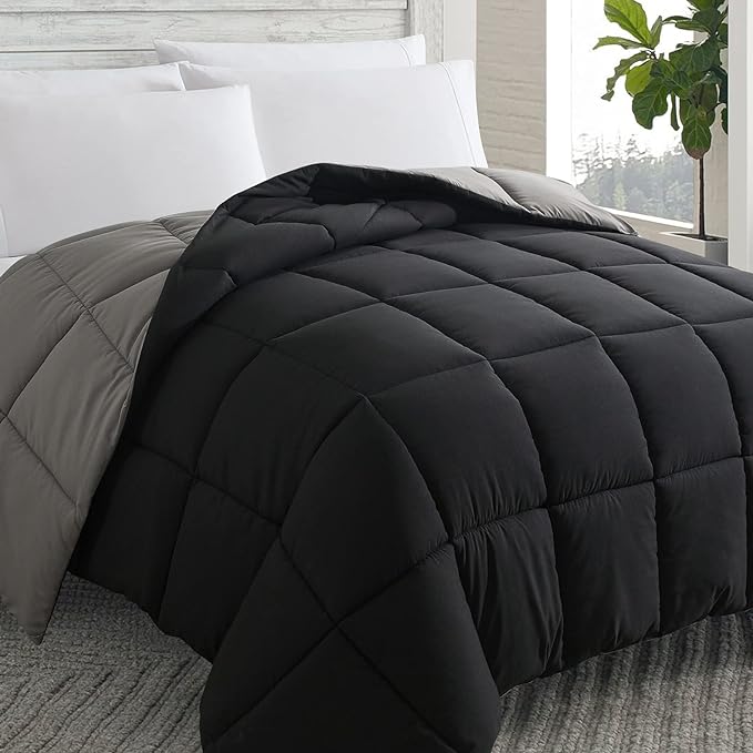 Cosybay Down Alternative Comforter (Black/Grey, Twin) - All Season Soft Quilted Twin Size Bed Comforter - Duvet Insert with Corner Tabs -Winter Summer Warm Fluffy, 64x88 inches