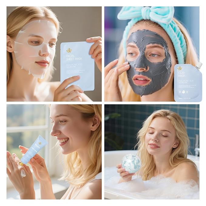 Christmas Gifts for Women, 33 Pcs Bath & Body Spa Gift Set, Face Sheet Mask Skin Care Kit, Ylang Essential Oil Collagen Gel Mask, Leather Bag, Lip Gloss, Face Serum, Skin Cleanser, Mother Day,Birthday