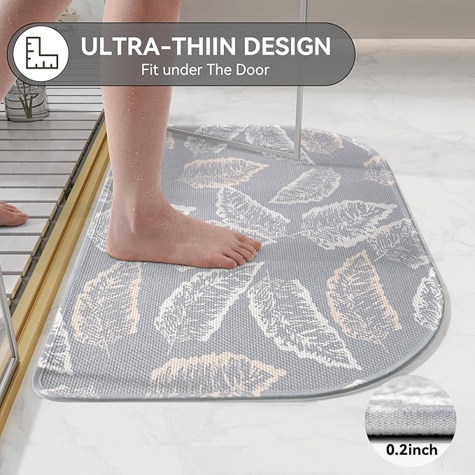 Half Circle Bath Mat,Thin Bathroom Rugs Fit Under Door Quick Dry Non Slip Washable Bathroom Mat with Rubber Backing,Absorbent Woven Half Round Shower Rug