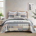 Uniclinens Quilt Set King Size, 100% Cotton Quilted Quilts Bedding Set Bedspreads, Farmhouse Patchwork Plaid Quilted Comforter Set, 3 Pieces Set with 2 Pillowshams, Cream/Grey/Brown