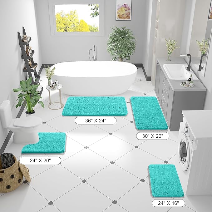 OLANLY Bathroom Rugs 70x46, Extra Soft Absorbent Chenille Bath Rugs, Rubber Backing Quick Dry, Machine Washable Bath Mats for Bathroom Floor, Tub and Shower, Home Decor Accessories, Teal