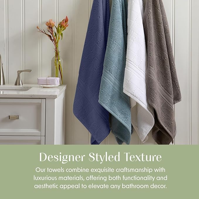 Springtree Home 100% Cotton Bath Towel Set of 4 | Blue Towels | Geometric Textured Design | Absorbent & Quick-Dry | 4 Bath Towels | Oeko-TEX® Standard 100 Cotton | Myla Collection - Indigo