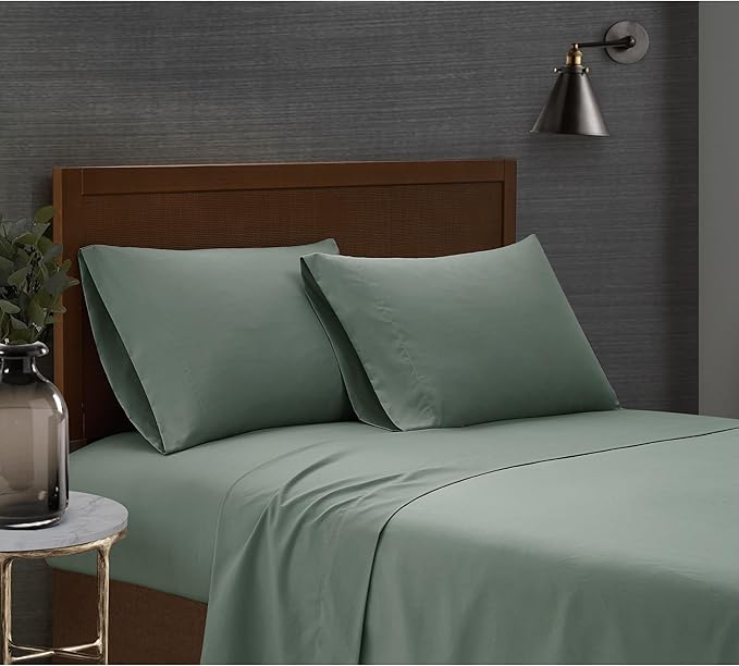 London Fog Garment Washed Solid Sheet Set Green Microfiber 4-Piece King Sheet Set, Solid Themed, Deep Pocket, Adult and Teen, Oeko-TEX Certified