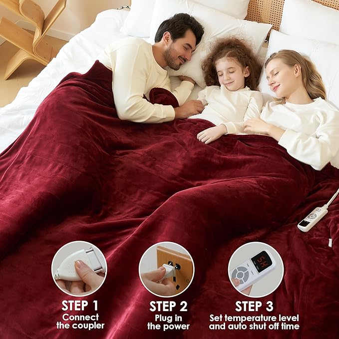 EHEYCIGA Heated Blanket Electric Blanket Queen Size - Heating Blanket with 9 Heating Levels & 10 Hours Auto Off, Soft Cozy Sherpa Washable Dual Control Blanket with Fast Heating, 84 x 90 Inches