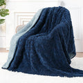 Sherpa Fleece Adult Weighted Blanket Great for Sleep, 15 lbs Dual Sided Soft Fuzzy Heavy Blankets for Couch Bed Sofa, Cozy Warm Fluffy Jacquard Throw for Winter (Navy Blue, 60" x 80", 15 Pounds)