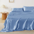 Bedsure Satin Sheets King Size - 4 Piece Silky Bedsheets with 15 Inches Deep Pocket Fitted Bedsheet,1 Flat Sheet, 2 Satin Pillowcases, Good for Hair & Skin (King, Sky Blue)
