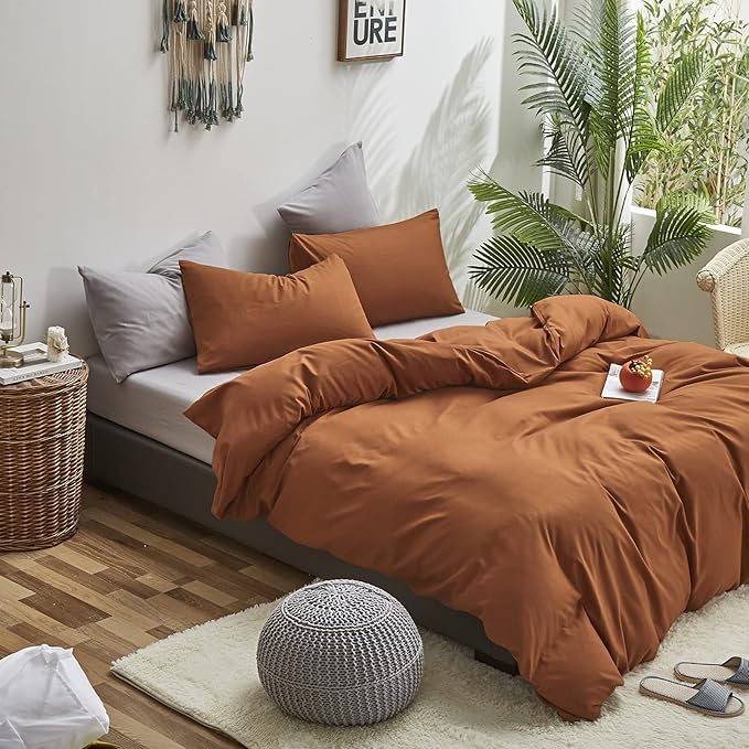 Cottonight Pumpkin Comforter Set King Rust Terracotta Bedding Set Burnt Orange Solid Pumpkin Brown Blanket Quilts Soft Breathable Rust Caramel Comforter Set for King Bed
